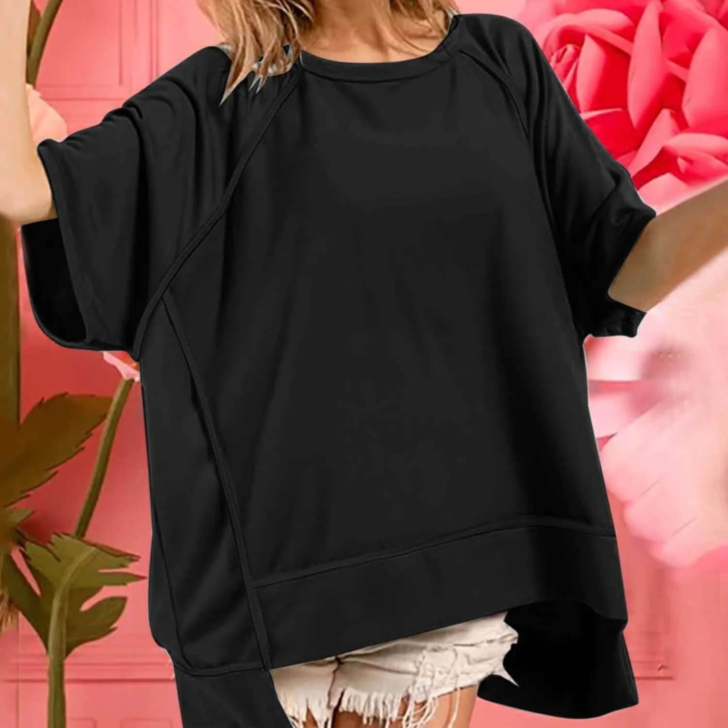 Short Sleeve Sweatshirt Women 2024 Oversized T Shirts Crewneck Casual Summer Tops Lightweight Loose High Low Blouse
