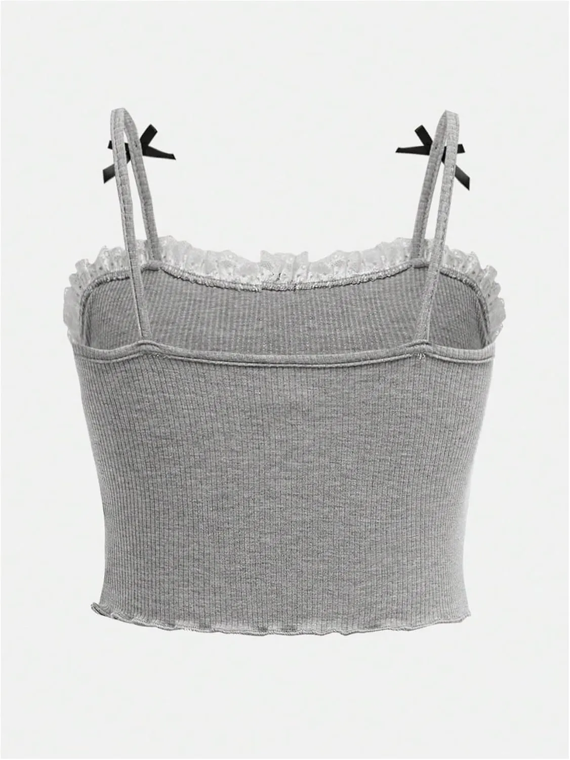 SOLY HUX Girl's Lace Trim Bowknot Cute Camisole Spaghetti Strap Fitted Crop Tops Coquette Aesthetic Clothes