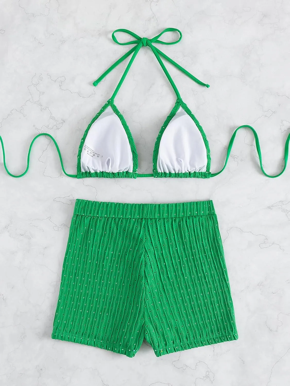 SOLY HUX Women's 2 Piece Swimsuits Halter Triangle Top with Shorts Bikini Set Bathing Suits