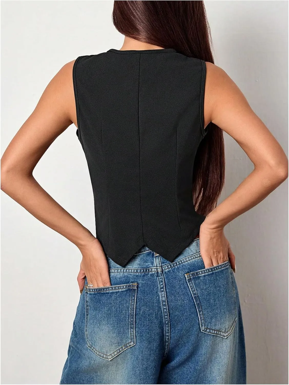 SOLY HUX Women's Blazer Vest Button Front V Neck Sleeveless Asymmetrical Hem Tank Tops