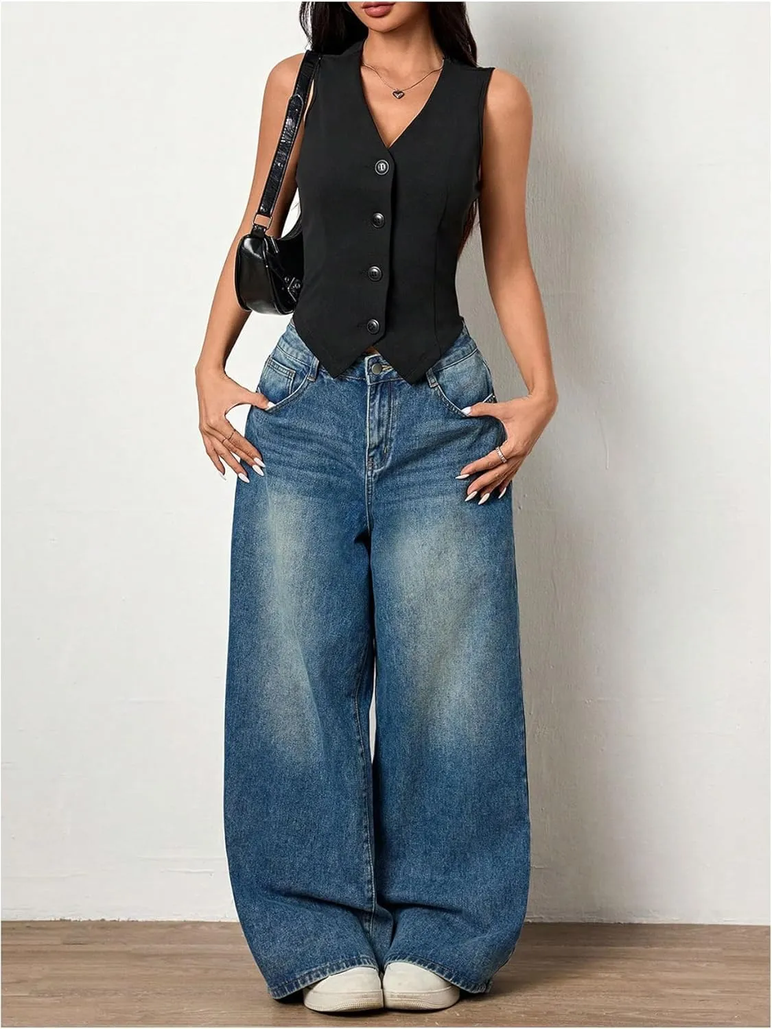 SOLY HUX Women's Blazer Vest Button Front V Neck Sleeveless Asymmetrical Hem Tank Tops