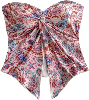 SOLY HUX Women's Floral Print Tube Top Twist Split Strapless Sleeveless Asymmetrical Hem Summer Vacation Crop Tops