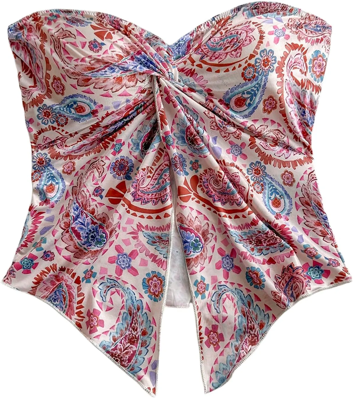 SOLY HUX Women's Floral Print Tube Top Twist Split Strapless Sleeveless Asymmetrical Hem Summer Vacation Crop Tops