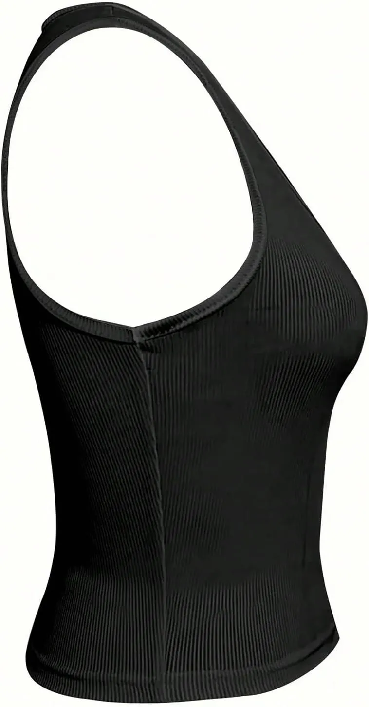 SOLY HUX Women's Letter Print Crop Tops Notched Neck Sleeveless Summer Y2k Tank Top