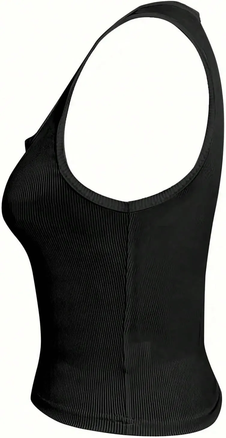 SOLY HUX Women's Letter Print Crop Tops Notched Neck Sleeveless Summer Y2k Tank Top