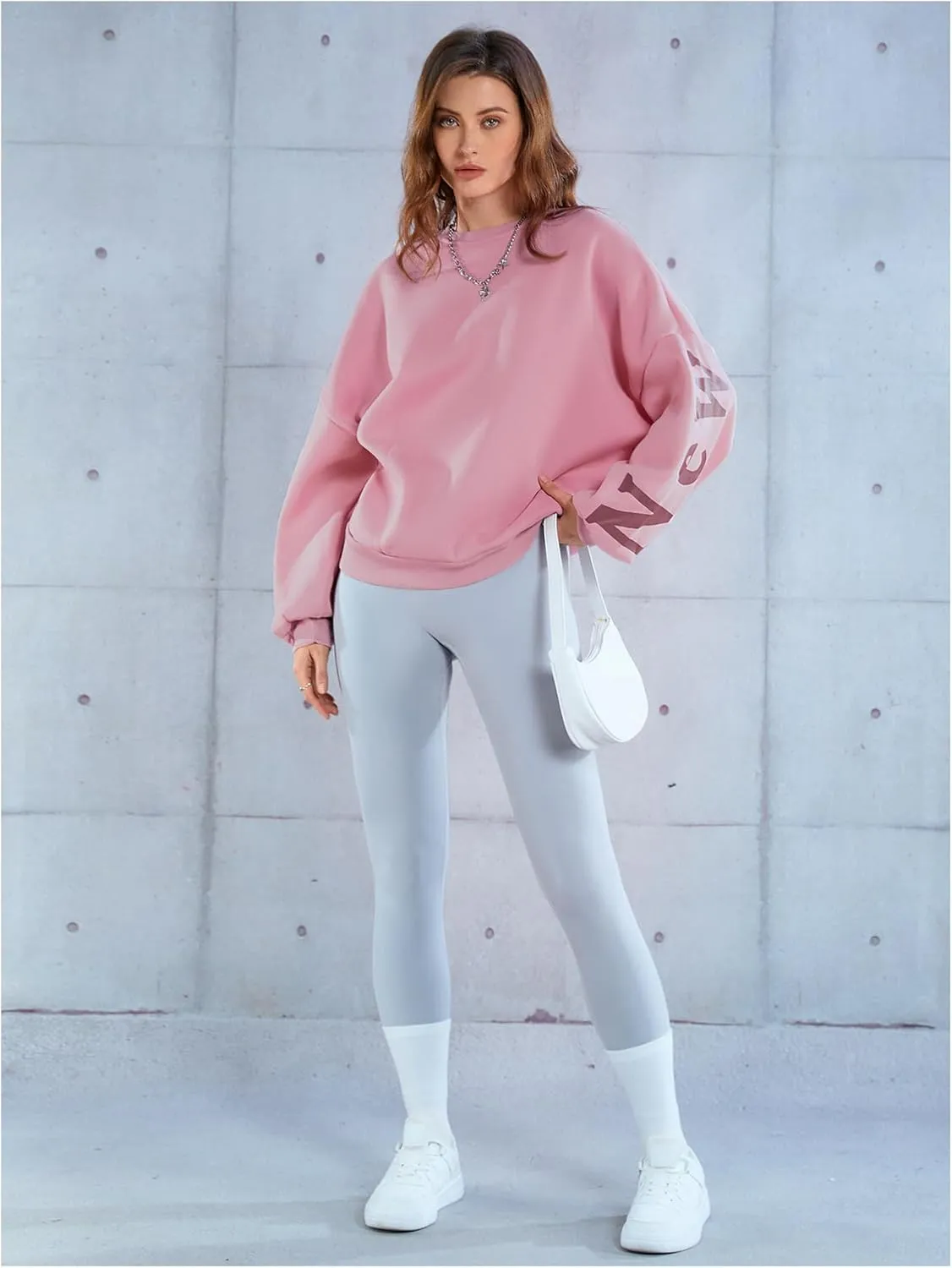 SOLY HUX Women's Oversized Preppy Sweatshirts Letter Graphic Crew Neck Long Sleeve Pullover Tops