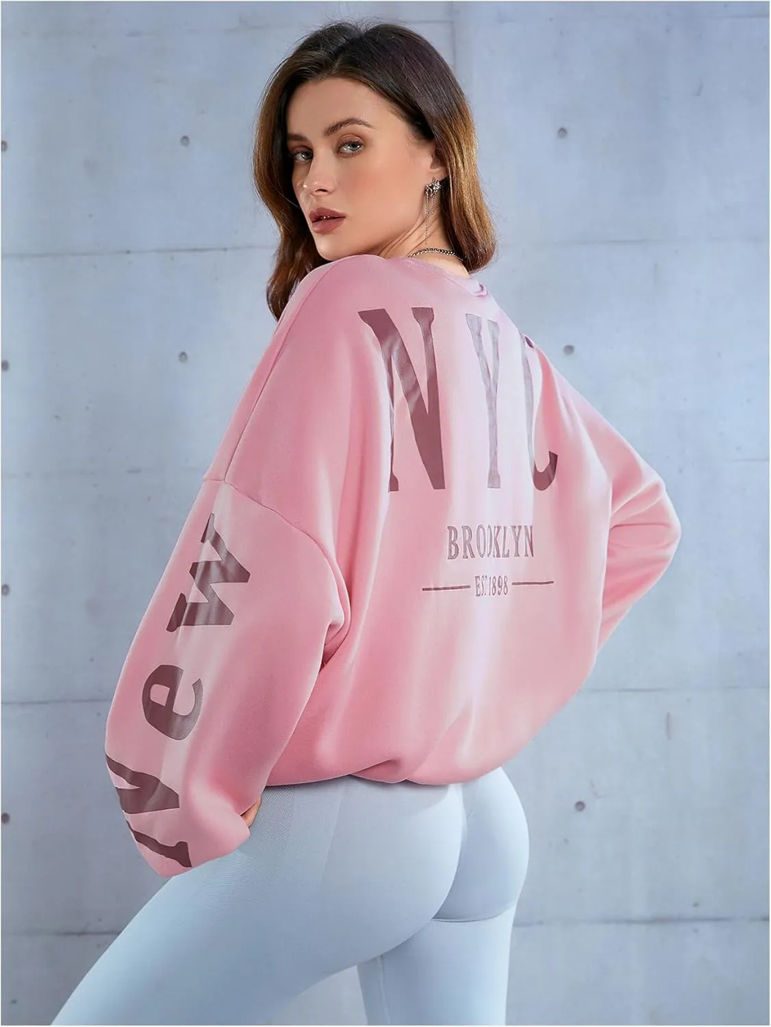 SOLY HUX Women's Oversized Preppy Sweatshirts Letter Graphic Crew Neck Long Sleeve Pullover Tops