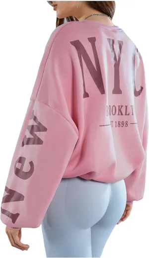 SOLY HUX Women's Oversized Preppy Sweatshirts Letter Graphic Crew Neck Long Sleeve Pullover Tops