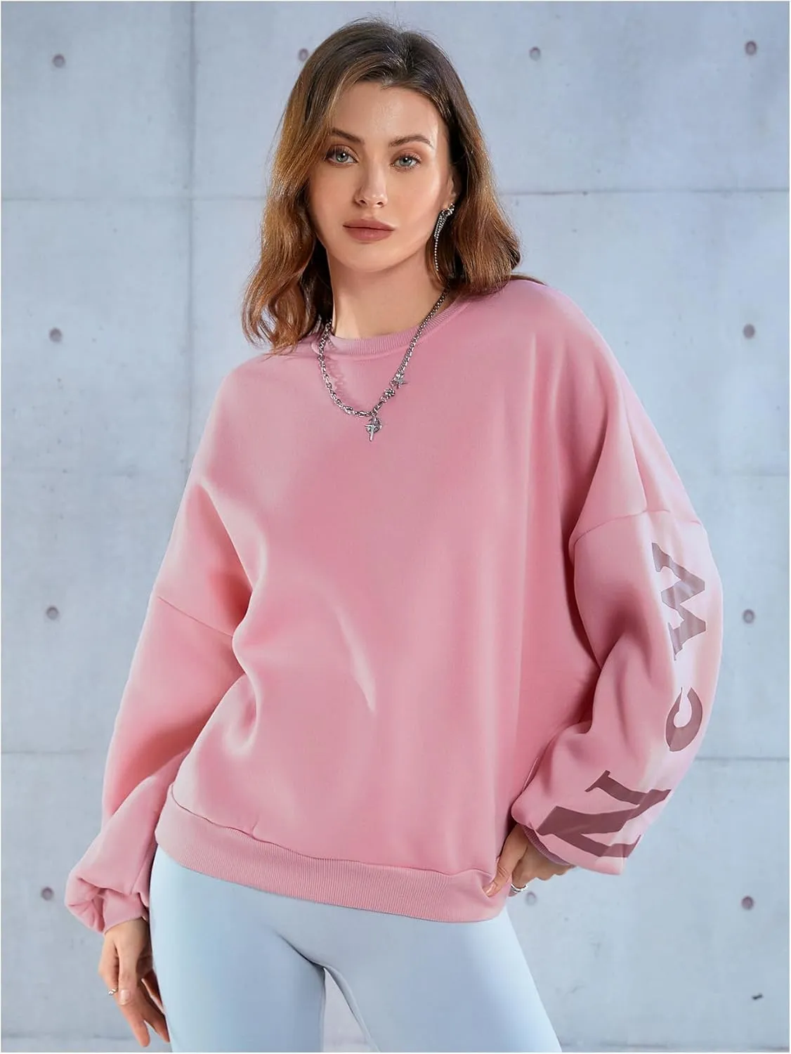 SOLY HUX Women's Oversized Preppy Sweatshirts Letter Graphic Crew Neck Long Sleeve Pullover Tops