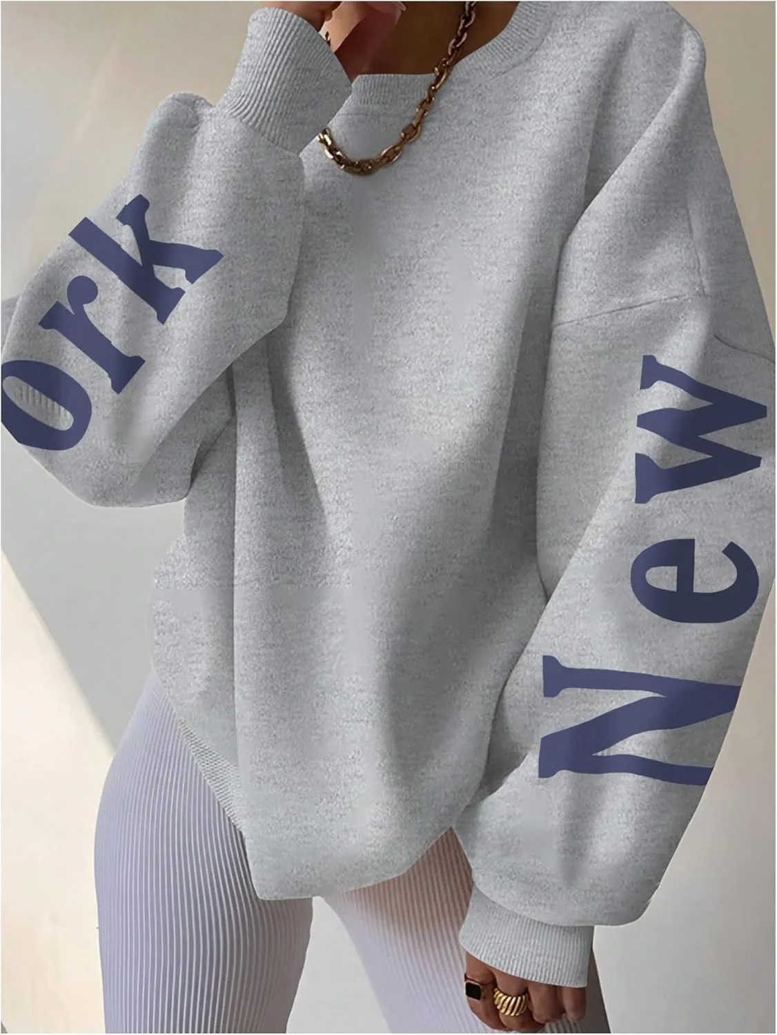 SOLY HUX Women's Oversized Preppy Sweatshirts Letter Graphic Crew Neck Long Sleeve Pullover Tops