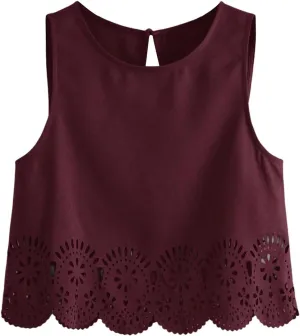 SOLY HUX Women's Summer Tank Tops Hollow Out Scallop Trim Sleeveless Vest Crop Top