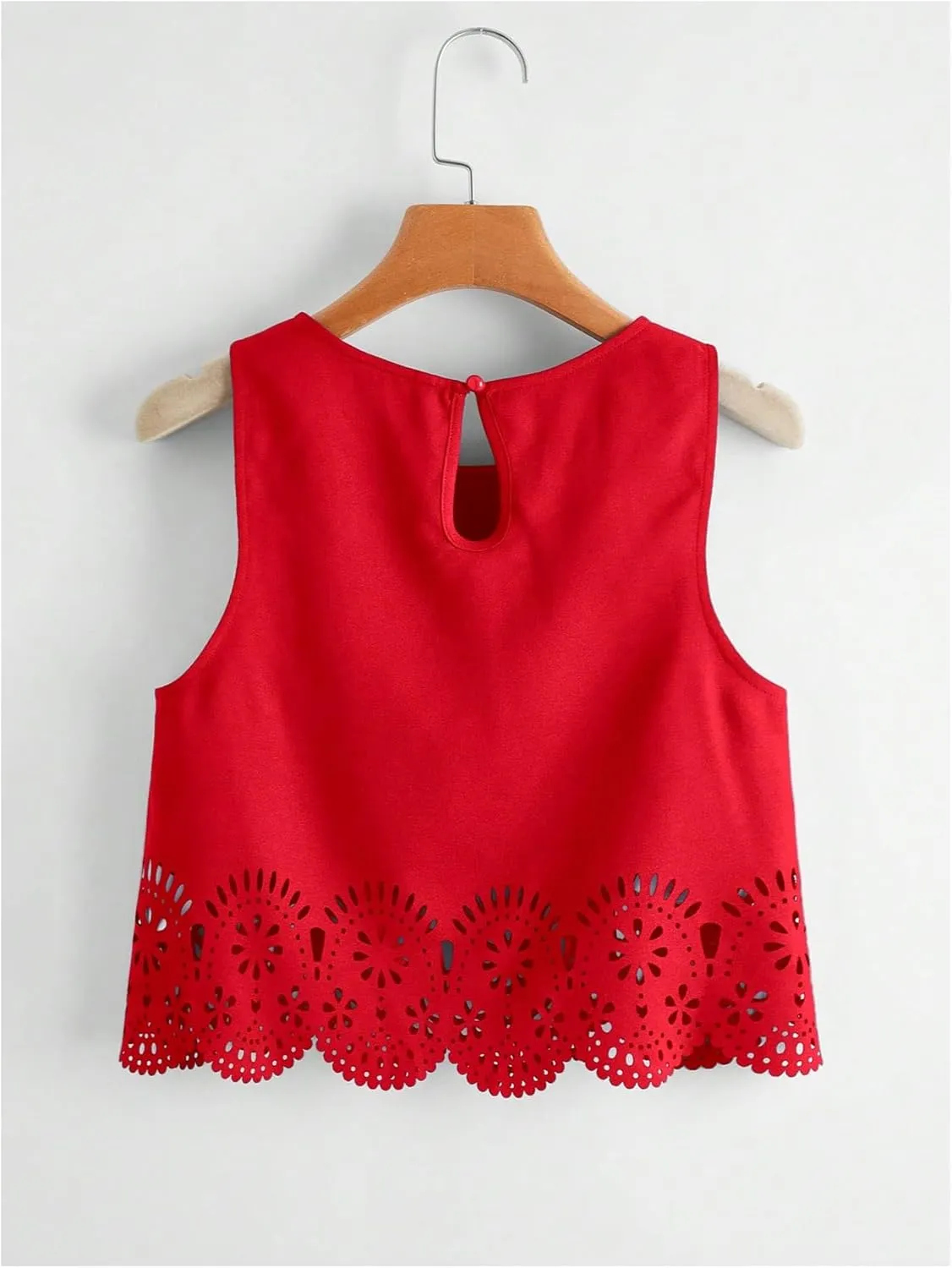 SOLY HUX Women's Summer Tank Tops Hollow Out Scallop Trim Sleeveless Vest Crop Top