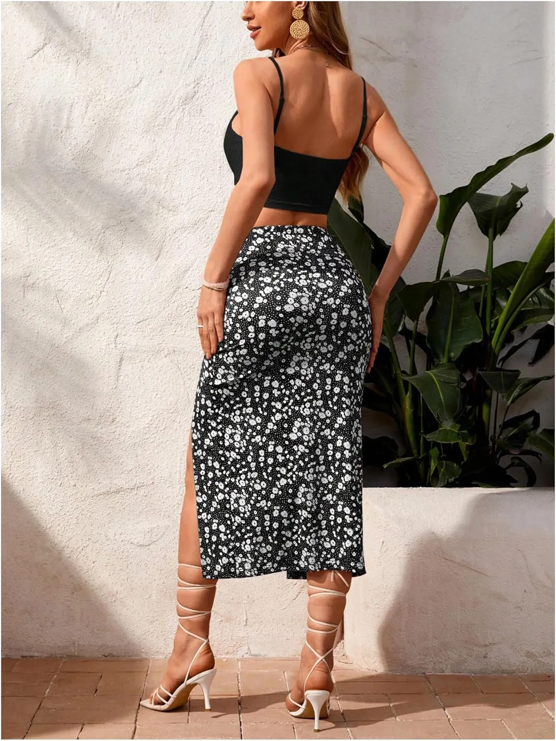 SOLY HUX Women's Summer Two Piece Outfits Cami Tops and Floral Print Drawstring Split Skirt Set