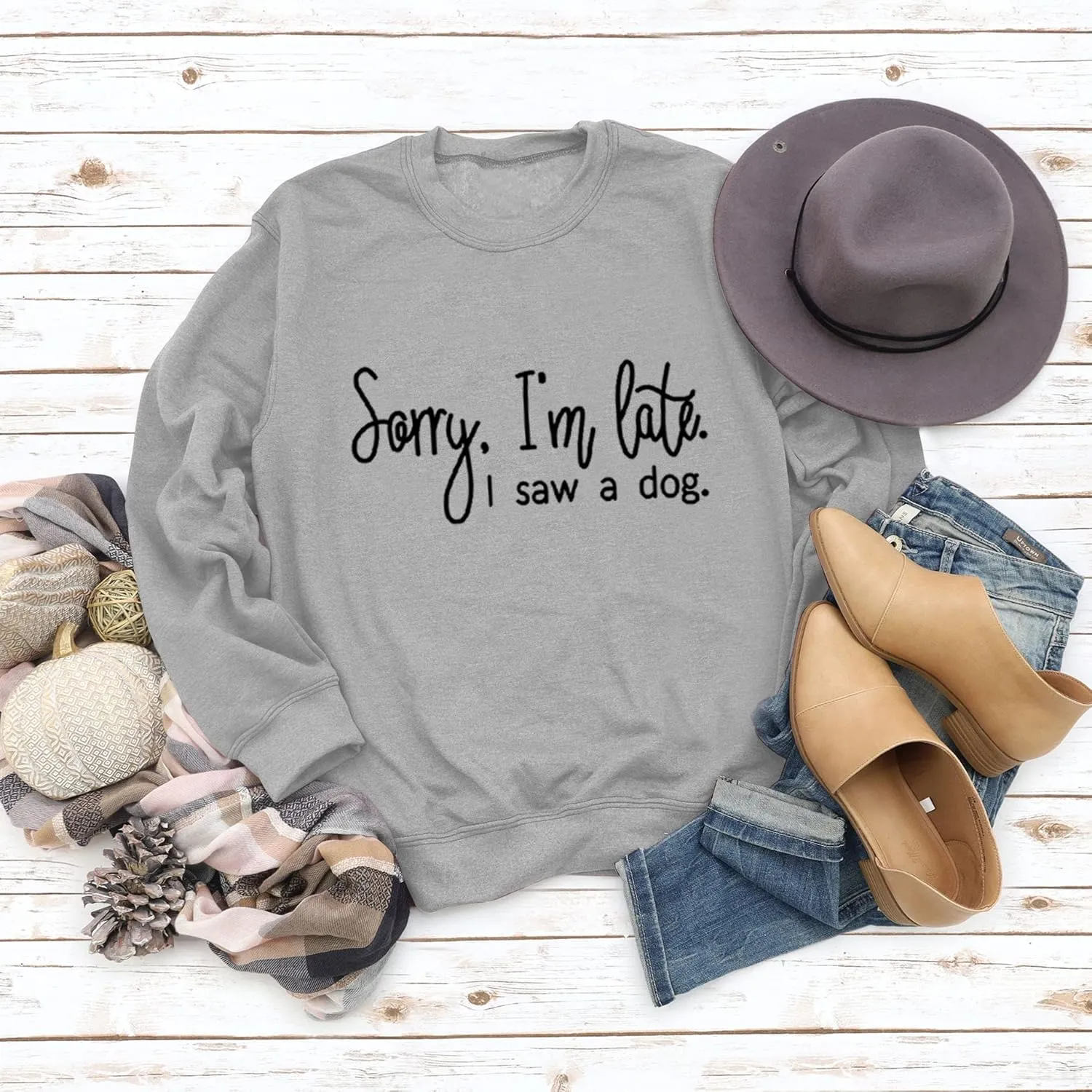 Sorry I'm Late I Saw A Dog Sweatshirts Pullover Women Crew Neck Long Sleeve Dog Mom Graphic Top Shirts