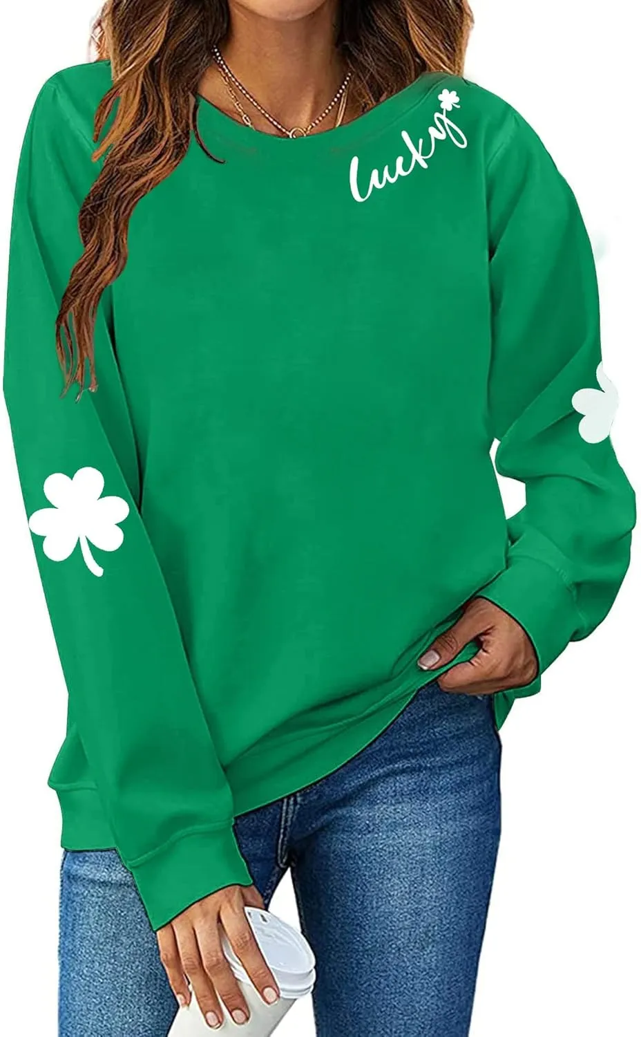 St Patrick's Day Sweatshirt for Women Lucky Shamrock St Patricks Day Shirt Irish Clover Pullover Tops