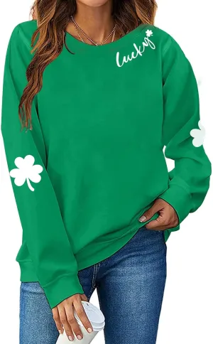St Patrick's Day Sweatshirt for Women Lucky Shamrock St Patricks Day Shirt Irish Clover Pullover Tops