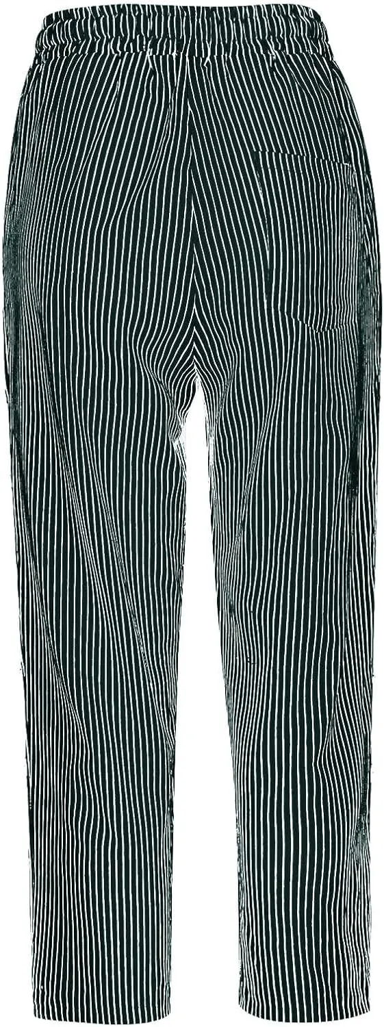 Striped Linen Pants Women 2025 Summer Casual Elastic Waist Pants Wide Leg Drawstring Trousers with Pockets