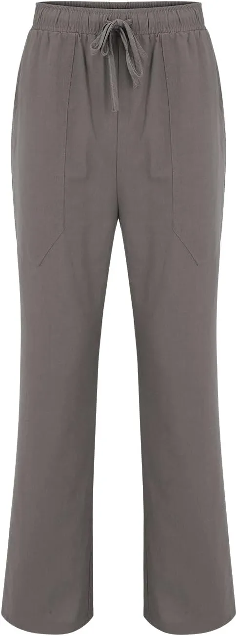 Summer Linen Dressy Pants for Mens Casual Solid Color Business Trousers Lightweight Wide Leg Cargo Sweatpants with Pockets