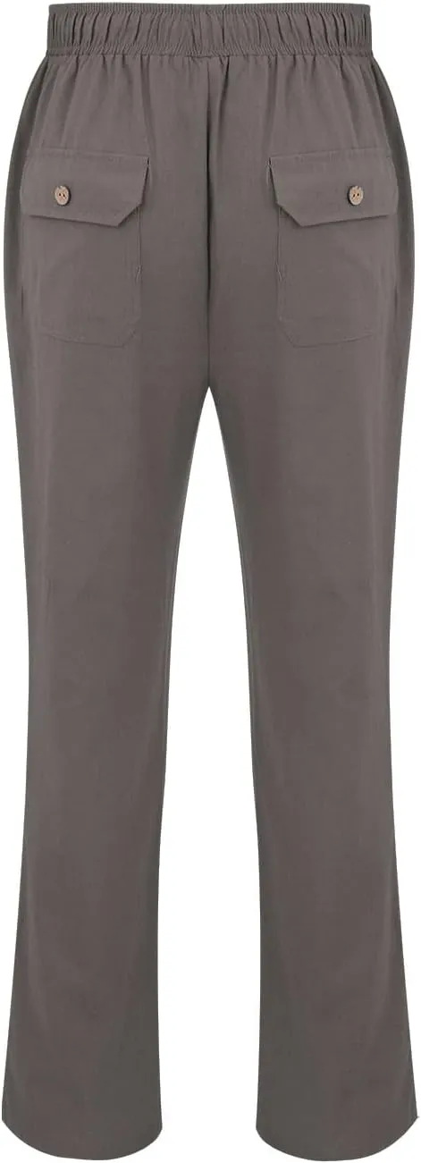 Summer Linen Dressy Pants for Mens Casual Solid Color Business Trousers Lightweight Wide Leg Cargo Sweatpants with Pockets