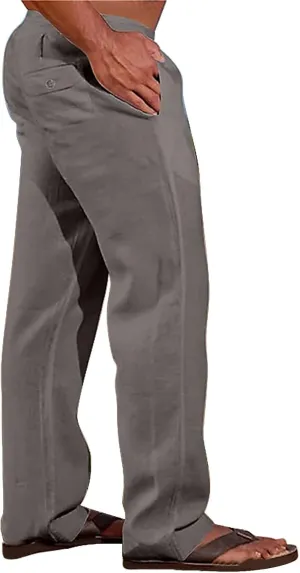 Summer Linen Dressy Pants for Mens Casual Solid Color Business Trousers Lightweight Wide Leg Cargo Sweatpants with Pockets