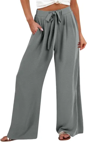 Summer Linen Pants for Women 2025 High Waisted Wide Leg Palazzo Pants Casual Loose Flowy Beach Trousers with Pockets