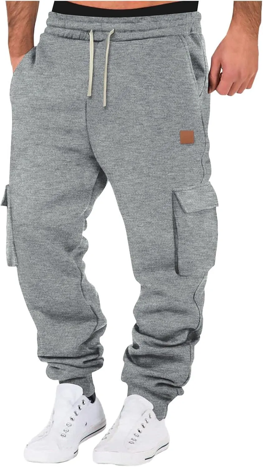 SUWBMHWE Men Cargo Pants Stretch Drawstring Elastic Waist Sweatpants Tall Regular Fit Pants Joggers Trousers with Pockets