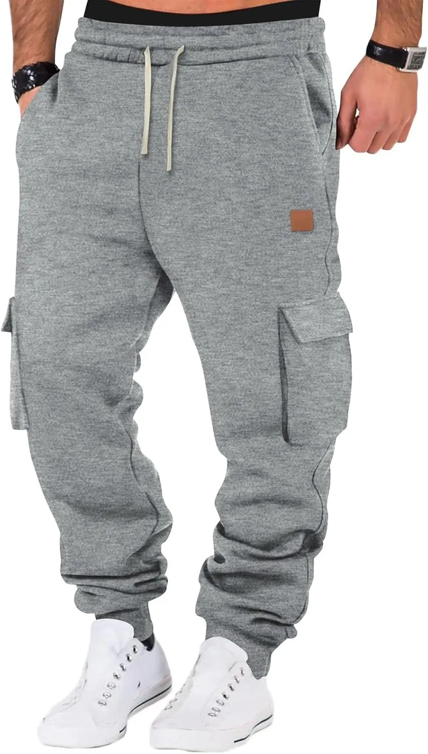 SUWBMHWE Men Cargo Pants Stretch Drawstring Elastic Waist Sweatpants Tall Regular Fit Pants Joggers Trousers with Pockets