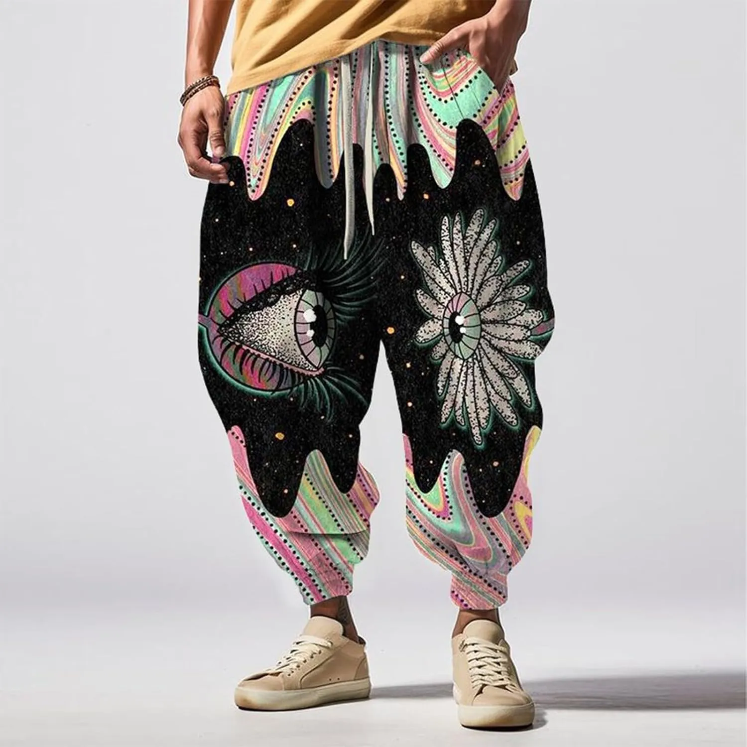 Sweatpants Fun Print Fashion Street Feel Casual Sweatpants Baggy Elastic Waist Novelty Pant Casual Pants Men