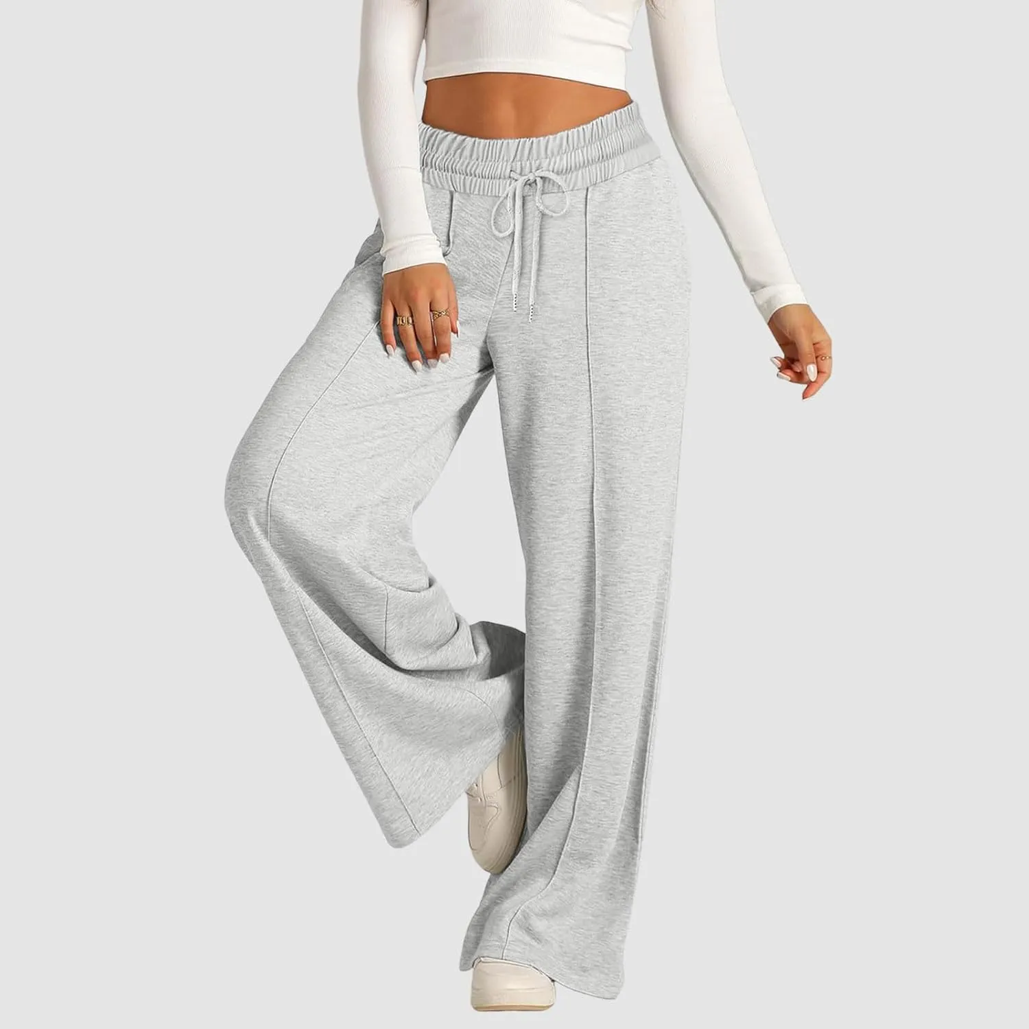 Sweatpants Women Baggy Wide Leg Elastic Drawstring Lounge Pants Straight Leg Open Bottom High Waist Joggers Trouser