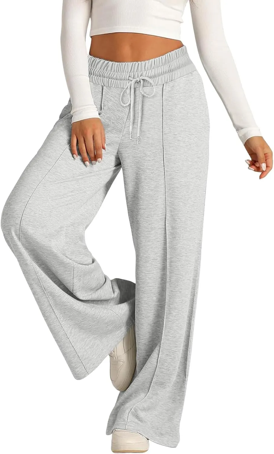Sweatpants Women Baggy Wide Leg Elastic Drawstring Lounge Pants Straight Leg Open Bottom High Waist Joggers Trouser