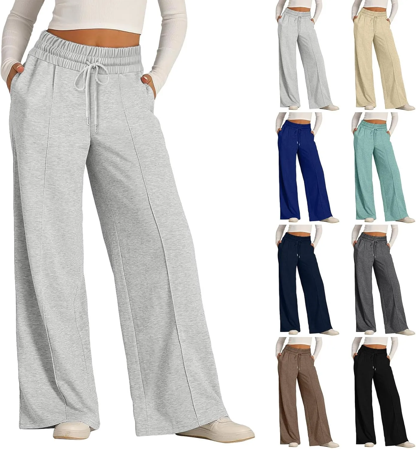 Sweatpants Women Baggy Wide Leg Elastic Drawstring Lounge Pants Straight Leg Open Bottom High Waist Joggers Trouser