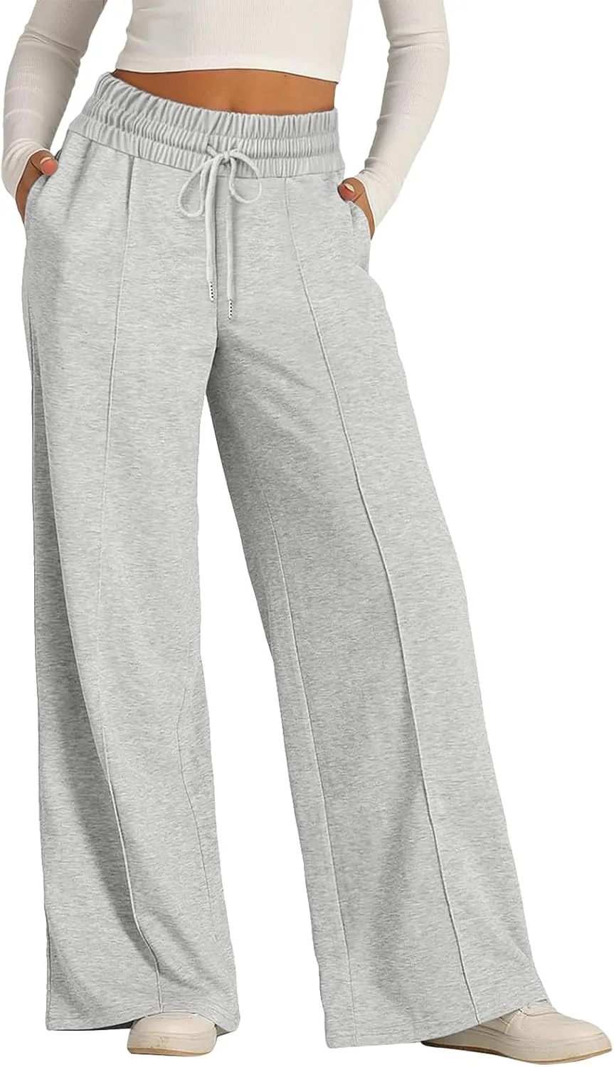 Sweatpants Women Baggy Wide Leg Elastic Drawstring Lounge Pants Straight Leg Open Bottom High Waist Joggers Trouser