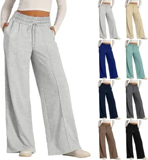 Sweatpants Women Baggy Wide Leg Elastic Drawstring Lounge Pants Straight Leg Open Bottom High Waist Joggers Trouser