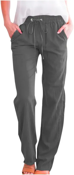 TARIENDY Womens Casual Cotton Linen Pants Lightweight Summer Loose Fit Elastic Waist Pant Lounge Beach Vacation Trousers