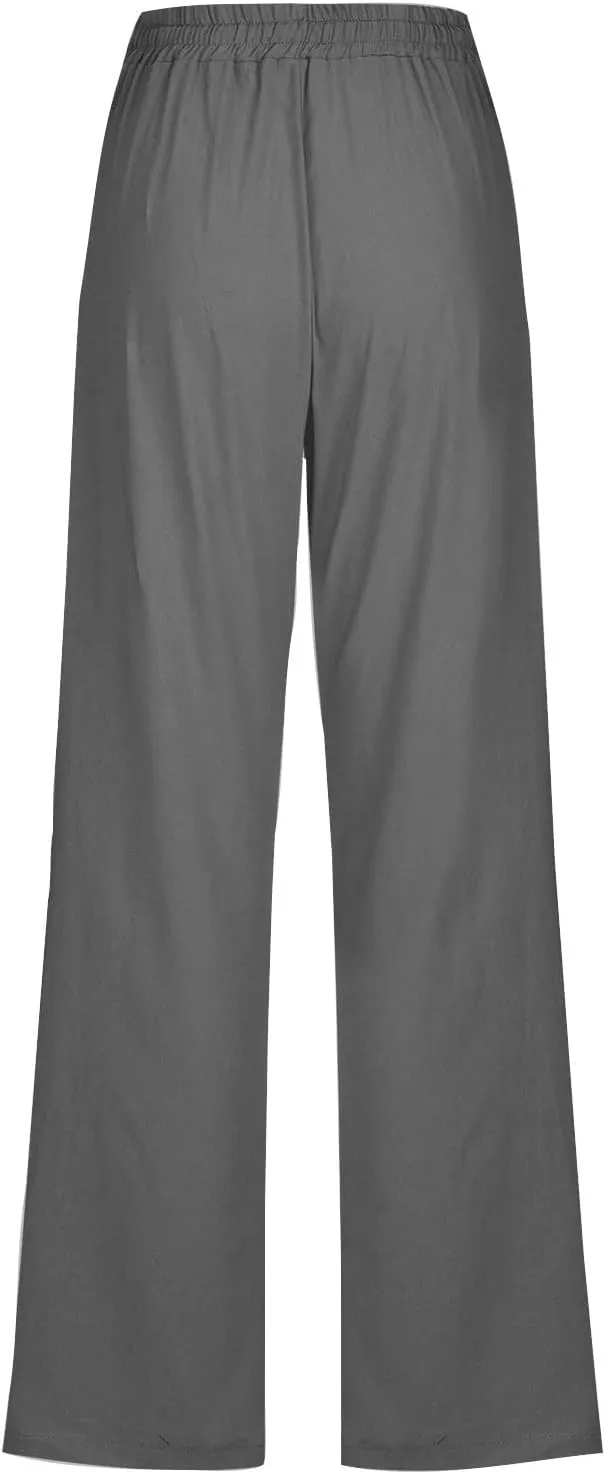 TARIENDY Womens Casual Cotton Linen Pants Lightweight Summer Loose Fit Elastic Waist Pant Lounge Beach Vacation Trousers