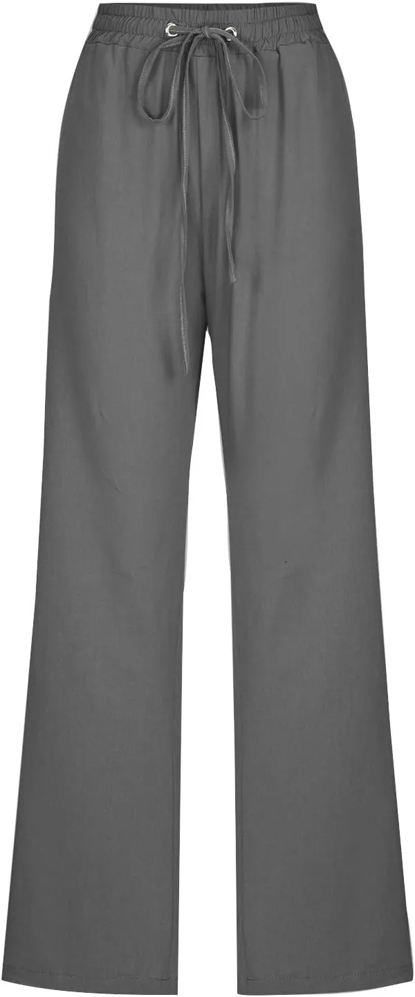 TARIENDY Womens Casual Cotton Linen Pants Lightweight Summer Loose Fit Elastic Waist Pant Lounge Beach Vacation Trousers