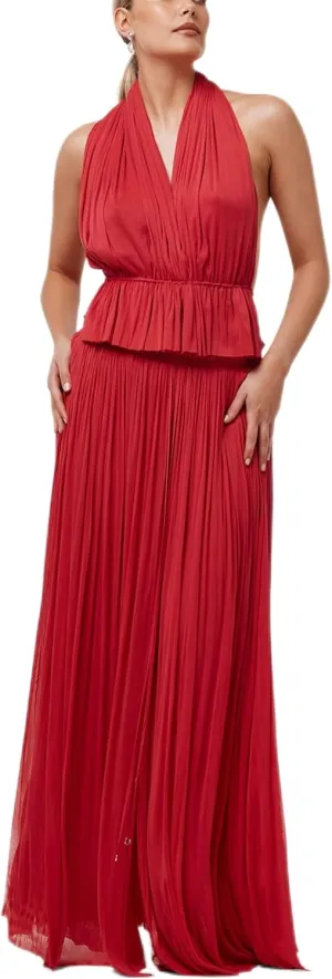Thopavenoir Women's Sexy 2 Piece Outfits Halter Neck Backless Tank Tops and Pleated Swing Maxi Skirt Sets Summer Beachwear