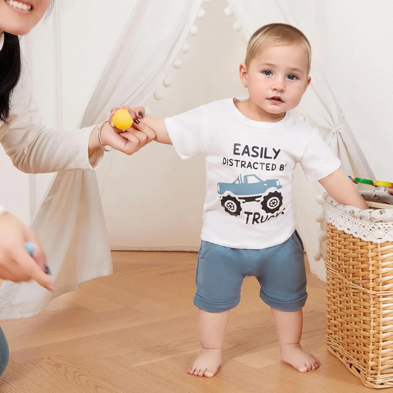 Toddler Baby Boy Clothes Summer Short Sleeve Truck Print T-Shirt Tops Solid Color Shorts Set 2Pcs Casual Outfit