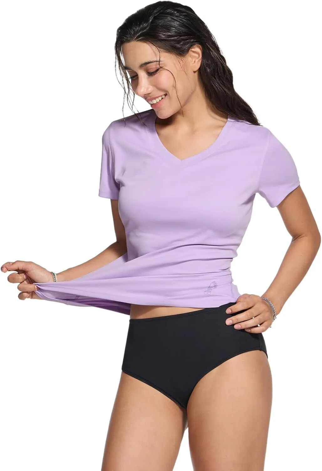 TSLA Women's UPF 50  V-Neck Swim Shirts, UV Sun Protection Short Sleeve Rashguard, Outdoor Summer Athletic Workout Tops