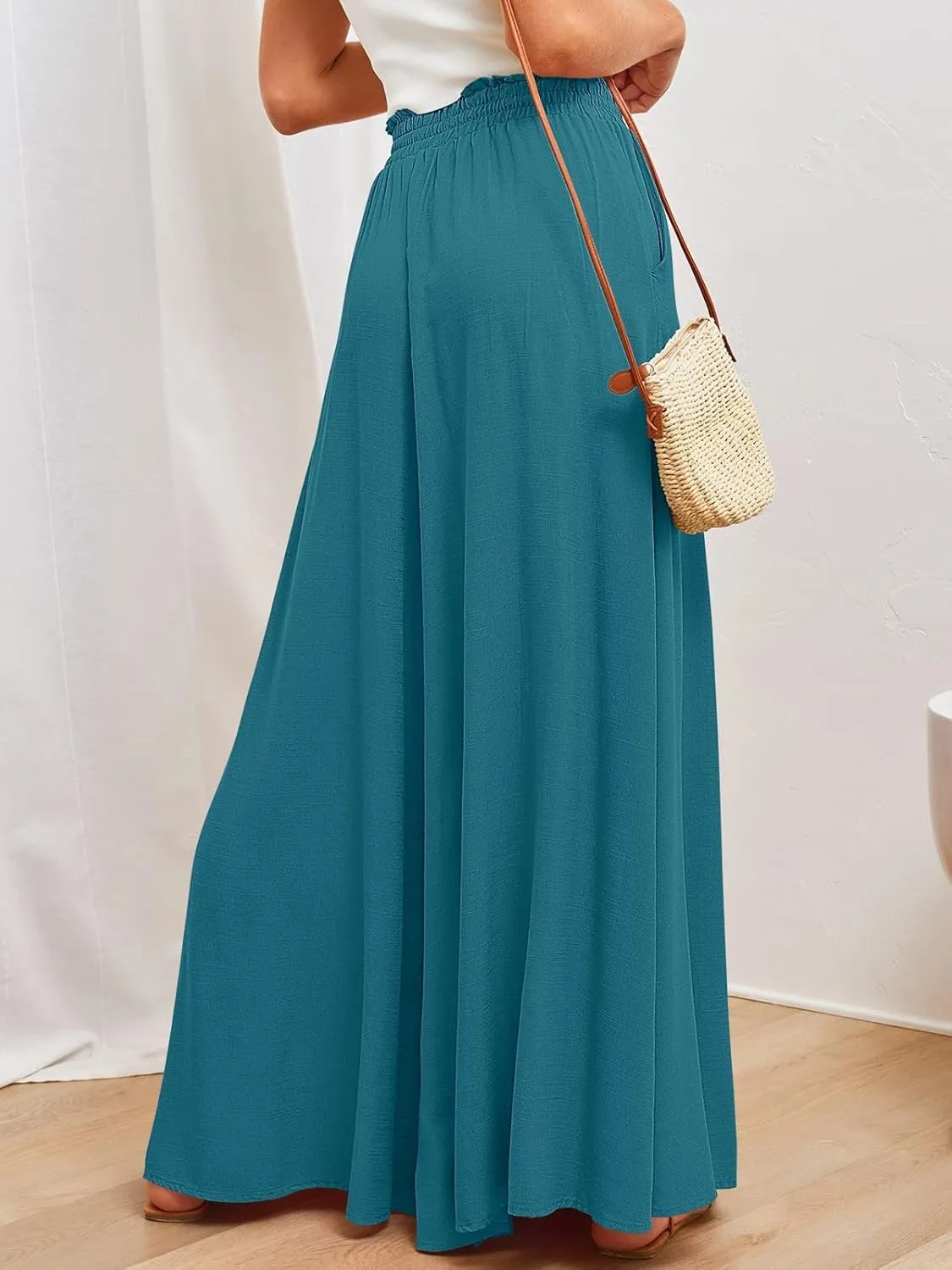utcoco Palazzo Pants for Women Casual Loose High Waisted Wide Leg Pants with Drawstring