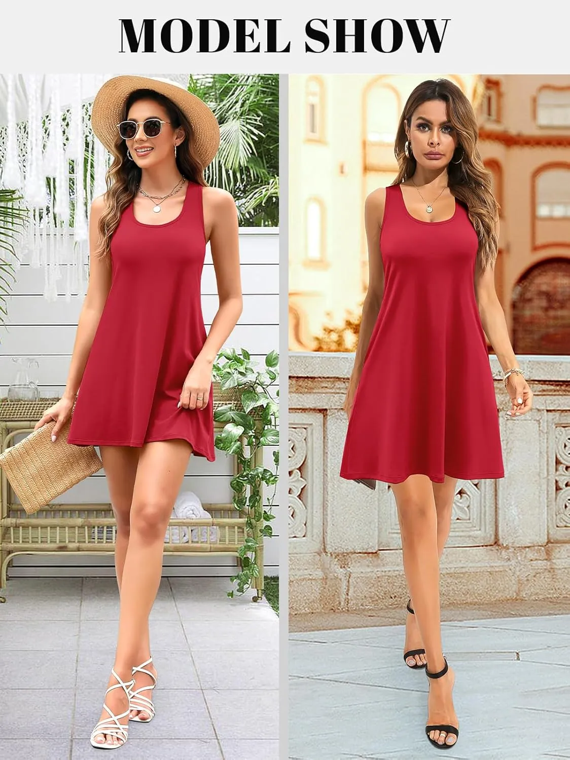 V FOR CITY Summer Dresses with Built in Bra Women Pockets Beach Sundress Casual Loose Sleeveless Racerback Tank Dress