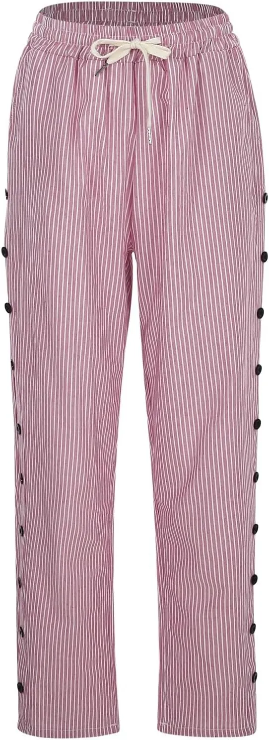 White Linen Pants Women Baggy Wide Leg Pants High Waisted Lounge Pajama Flowy Pants Women's Linen Blend Trousers with Pocket