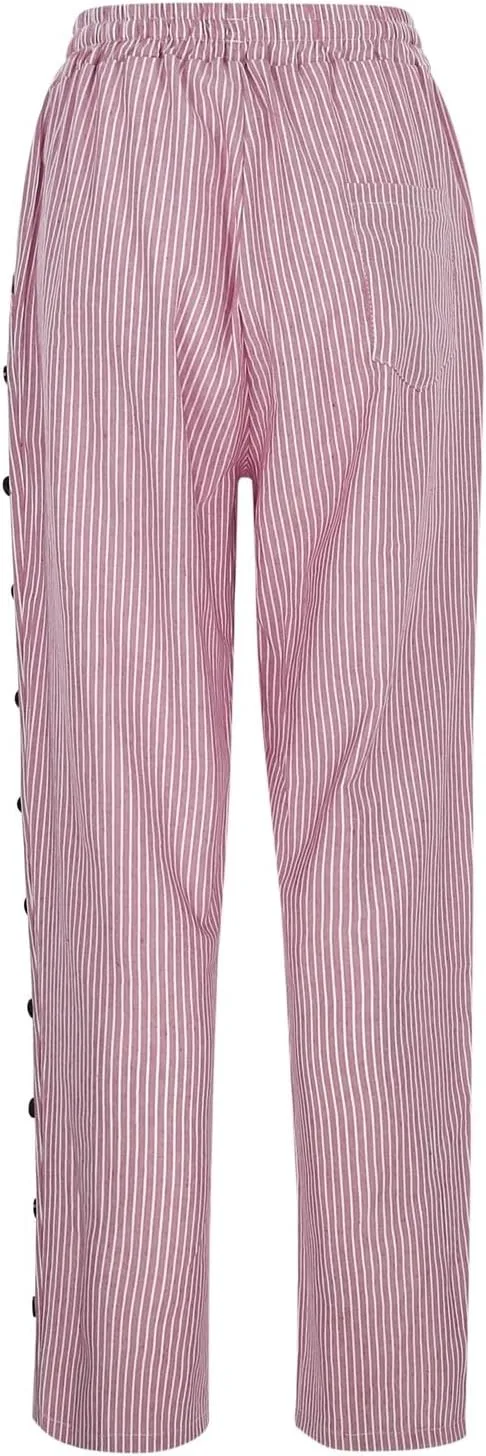 White Linen Pants Women Baggy Wide Leg Pants High Waisted Lounge Pajama Flowy Pants Women's Linen Blend Trousers with Pocket