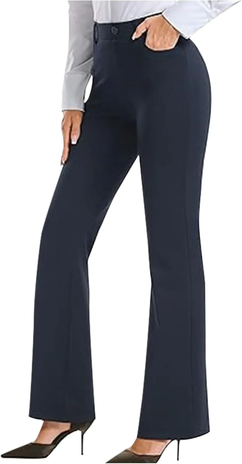 Wide Leg Casual Pants for Women High Waist Stretch Work Pants Classic Slim Fit Lightweight Dress Pants with Pockets