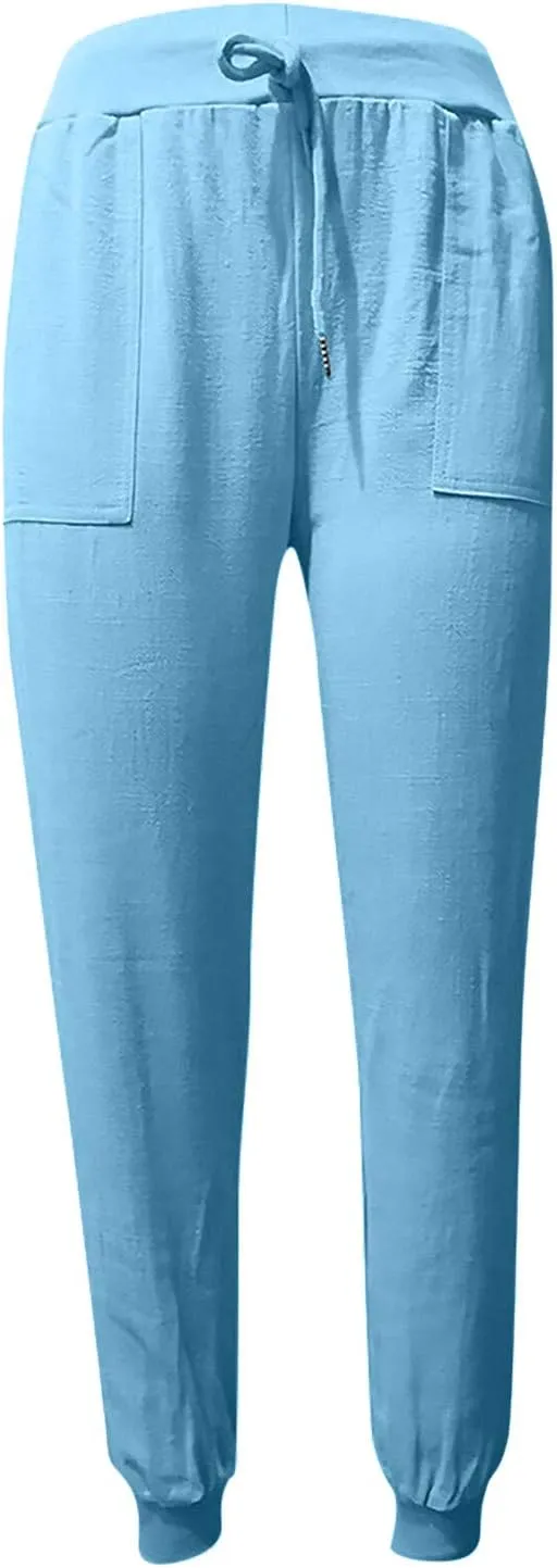 Wide Leg Linen Pants for Women Pocket Pants Loose Women Leg Print Casual Pants Wide Pants Summer Outfits 2025 Trendy