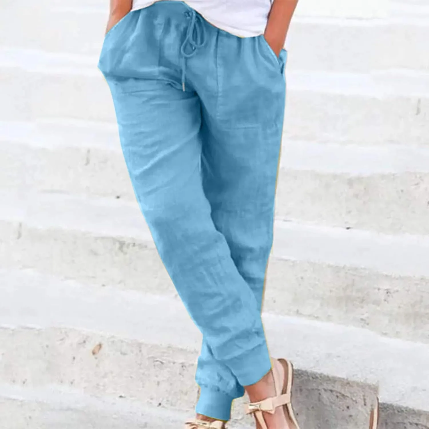 Wide Leg Linen Pants for Women Pocket Pants Loose Women Leg Print Casual Pants Wide Pants Summer Outfits 2025 Trendy