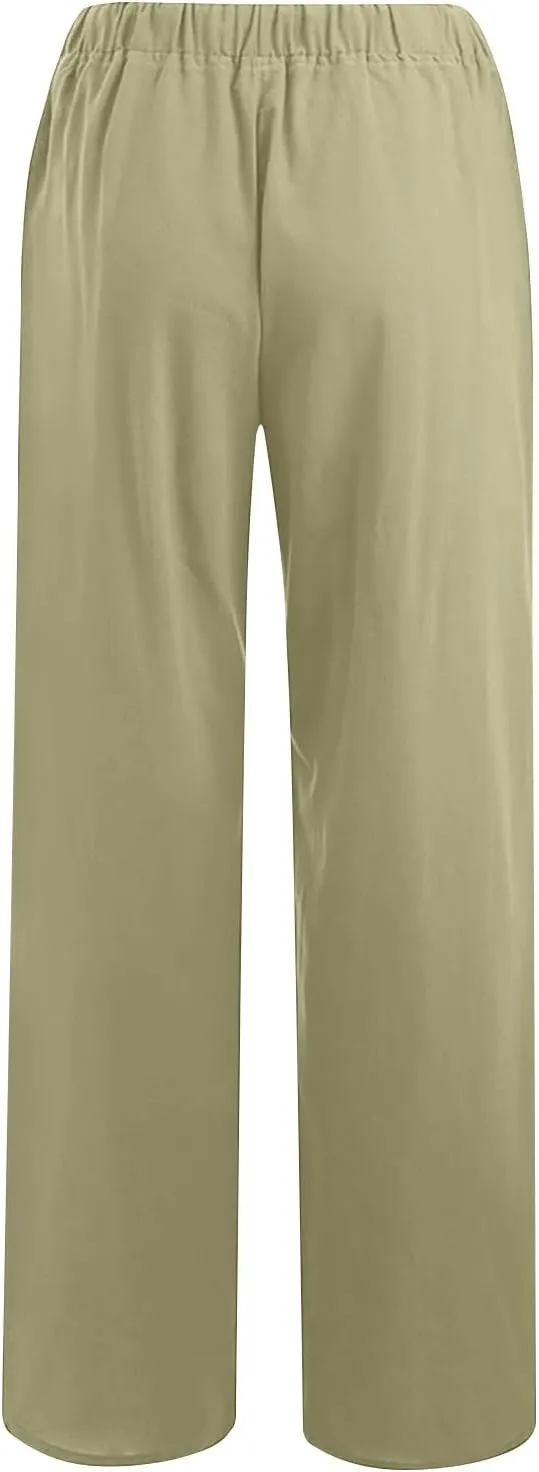 Wide Leg Palazzo Pants for Women 2025 Summer Casual Beach Pant Loose Fit Drawstring Flowy Lounge Trousers with Pocket