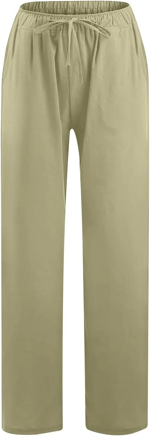 Wide Leg Palazzo Pants for Women 2025 Summer Casual Beach Pant Loose Fit Drawstring Flowy Lounge Trousers with Pocket