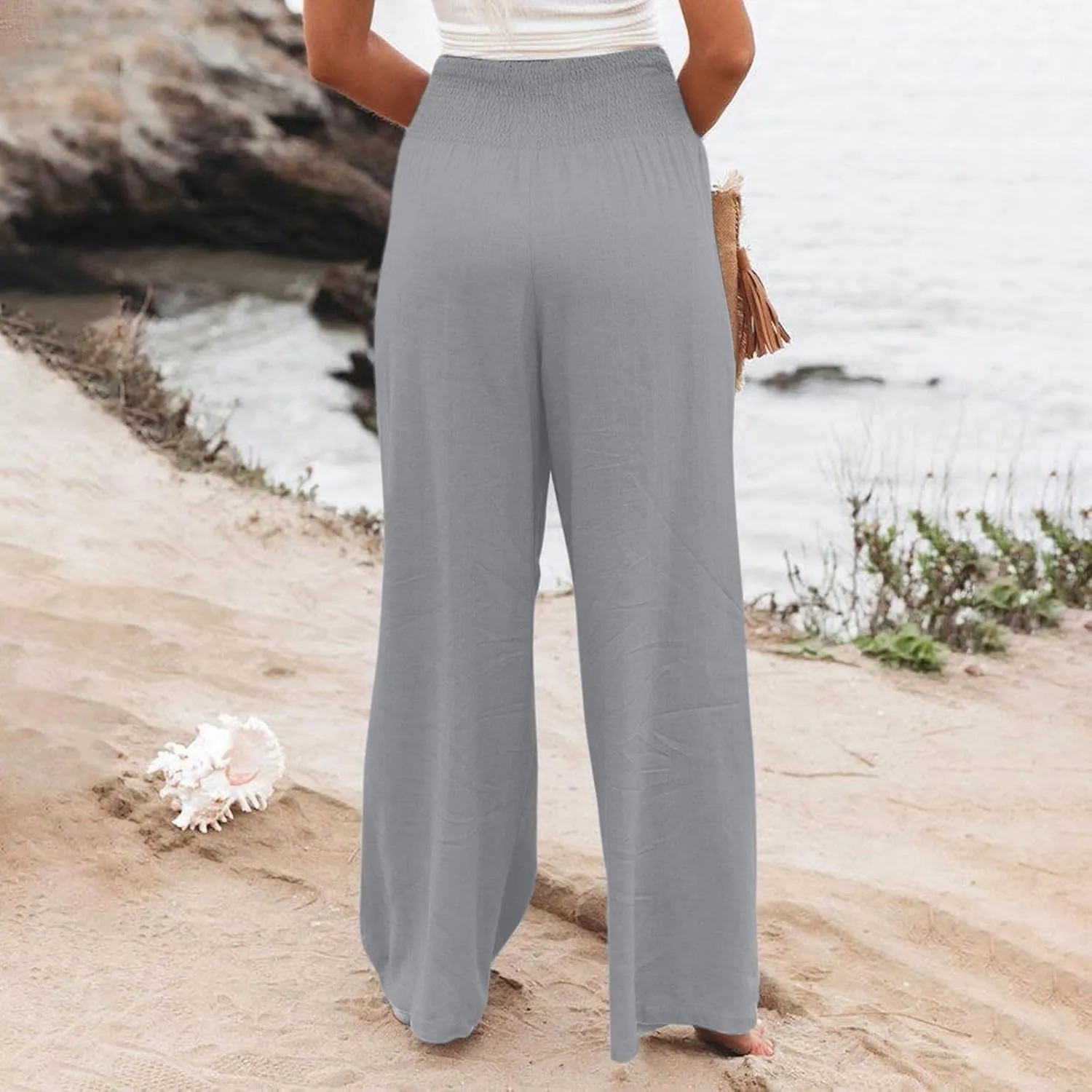Wide Leg Pants for Women Linen Palazzo Pants Summer Boho High Waist Casual Lounge 2025 Beach Travel Vacation Pant
