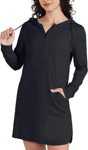 Willit Women's UPF 50  Swim Cover-Up Dress Hooded Beach Sun Long Sleeve Swimwear Quick Dry SPF Swim Shirts